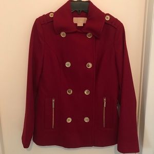 NWOT-Michael Kors Wool Blend Red Short Pea Coat